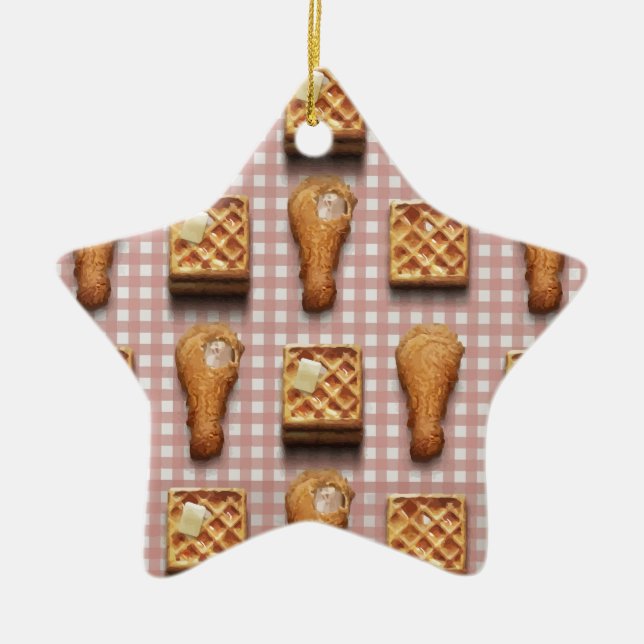 gingham chicken waffles ceramic tree decoration (Front)