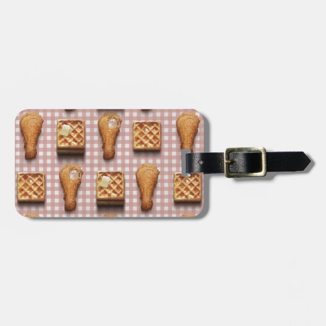 gingham chicken waffles luggage tag (Front Horizontal)