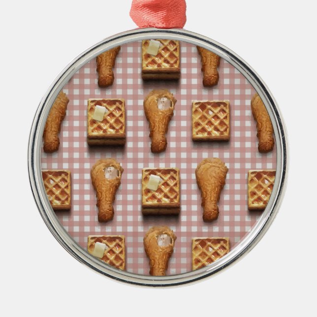 gingham chicken waffles metal tree decoration (Front)