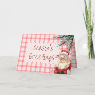 Gingham Christmas Card with Vintage Santa Greeting