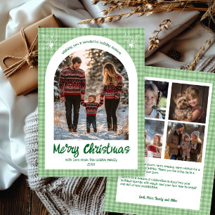 Gingham Christmas Green Custom Arch 5 Photo  Holiday Card