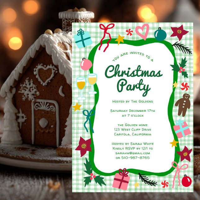 Gingham Christmas Quirky Whimsical CUSTOM Party Invitation (Gingham Christmas Quirky Whimsical CUSTOM Party Invitation
)