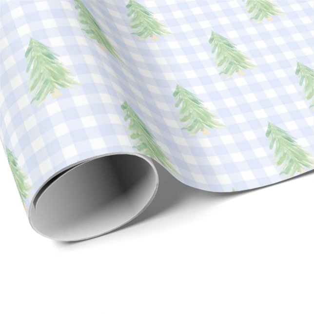 Gingham Christmas Trees Christmas Wrapping Paper (Roll Corner)