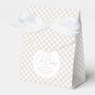 Gingham classic simple neutral beige baby shower favour box