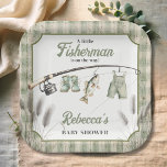Gingham Clothesline Fishing Baby Shower Decor Paper Plate<br><div class="desc">Celebrate the upcoming arrival with our charming "We're Reel Excited" Little Fisherman Baby Shower Paper Plates! Perfect for an outdoor or nautical-themed baby shower, this design features a beautifully painted baby, capturing the essence of a delightful fishing adventure. Ideal for expecting parents who love the great outdoors, this invite sets...</div>