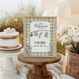 Gingham Clothesline Fishing Baby Shower Favour Poster