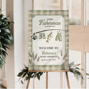 Gingham Clothesline Fishing Baby Shower Welcome Poster