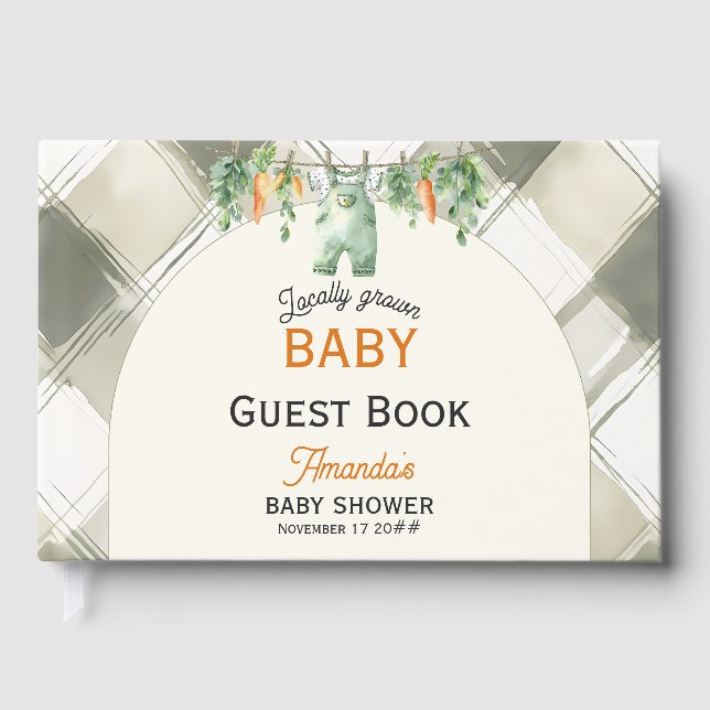 Gingham Clothesline Locally Grown Baby Shower Guest Book (Front)