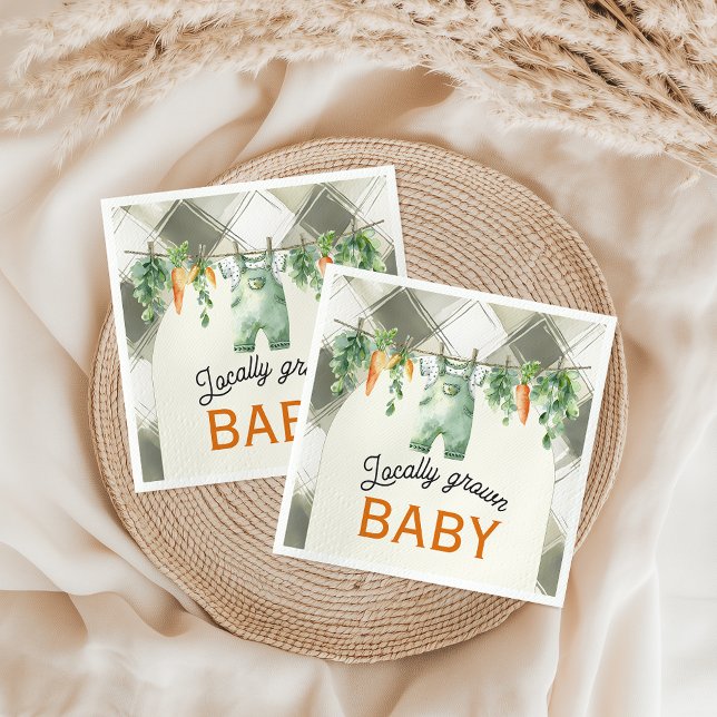 Gingham Clothesline Locally Grown Baby Shower Napkin (Creator Uploaded)