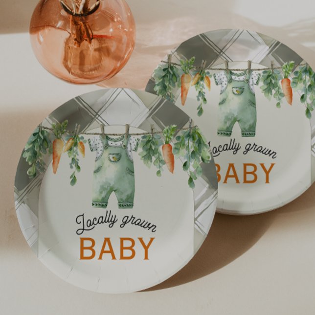 Gingham Clothesline Locally Grown Baby Shower Paper Plate (Creator Uploaded)