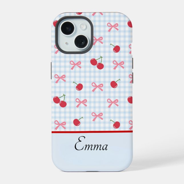 Gingham Coquette Bow Cherry iPhone Case  (Back)