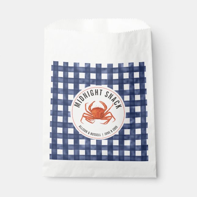 Gingham Crab Coastal Wedding Midnight Snack Favour Bags (Front)