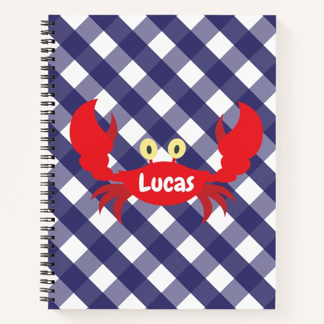 Gingham Crab Personalised Spiral Notebook (Front)
