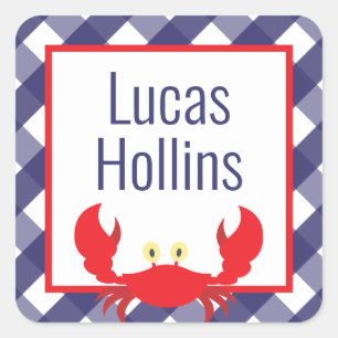Gingham Crab Personalised Stickers