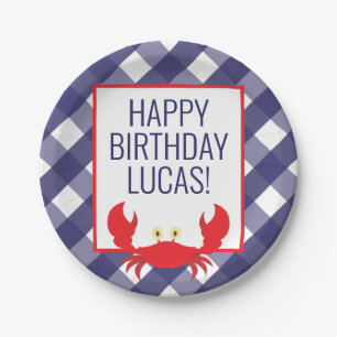 Gingham Crab Personalized Party Plates