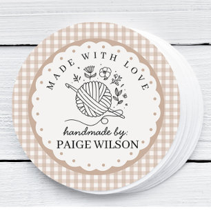 Gingham Crochet  Classic Round Sticker