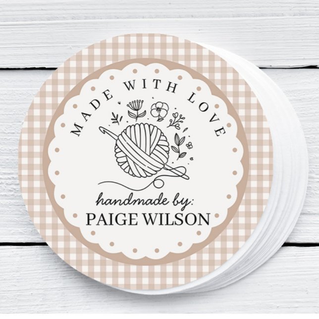 Gingham Crochet  Classic Round Sticker (Creator Uploaded)