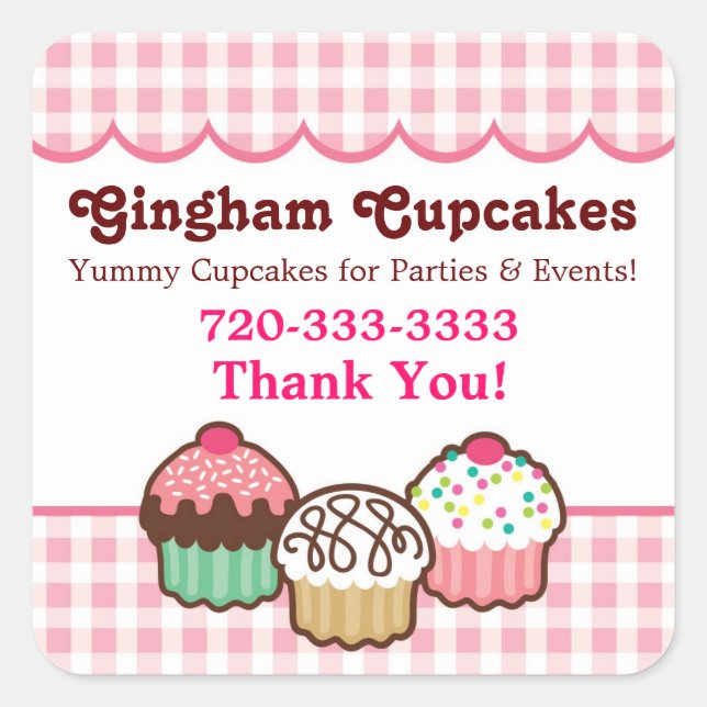 Gingham Cupcakes Thank You Stickers (Front)