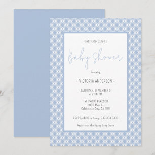 Gingham Cute Pastel Blue Boy Baby Shower Invitation