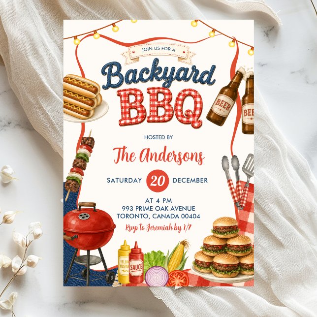 Gingham Denim Backyard BBQ Party Invitation  (Creator Uploaded)