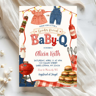 Gingham Denim BBQ Gender Reveal Babyq Invitation