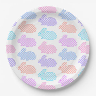Gingham Easter Bunny Pattern Paper Plate