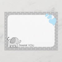 Gingham Elephant Baby Blue and Grey Thank you