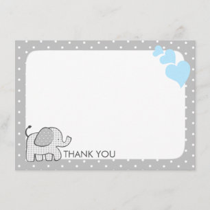 Gingham Elephant Baby Blue and Grey Thank you Card