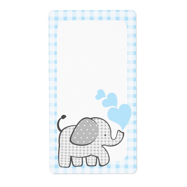 Gingham Elephant Book Tags Blue Hearts (Front)