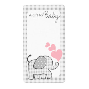Gingham Elephant Book Tags Pink Hearts