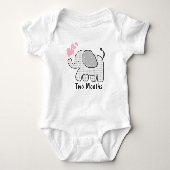 Gingham Elephant Two Months Baby Bodysuit (Front)