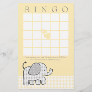 Gingham Elephant Yellow Bingo Card
