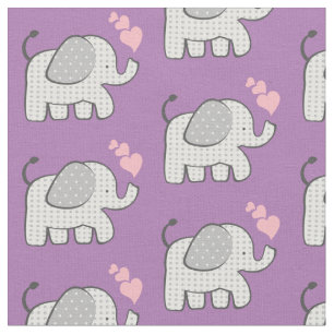 Gingham Elephants and Pink Hearts Fabric