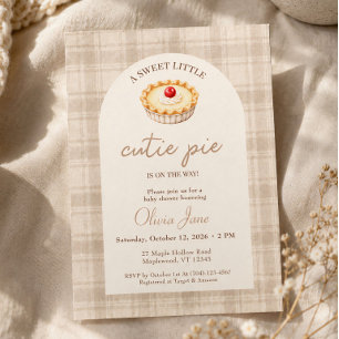 Gingham Fall Little Cutie Pie Cherry Baby Shower Invitation
