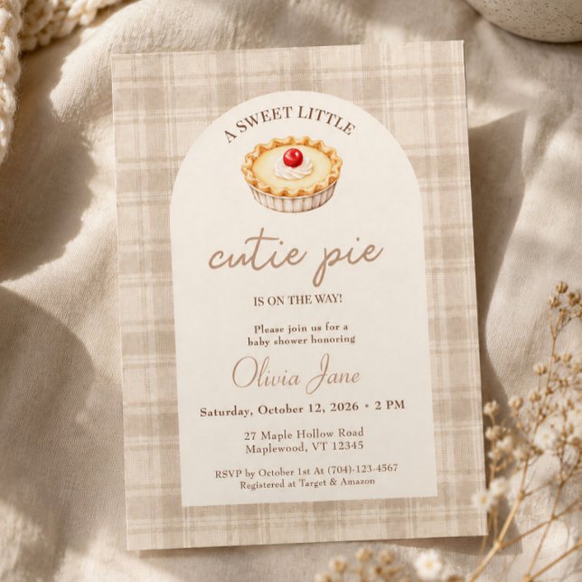 Gingham Fall Little Cutie Pie Cherry Baby Shower  Invitation (Creator Uploaded)