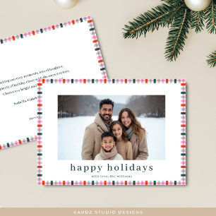 Gingham Family Photo Modern Happy Holidays Card
