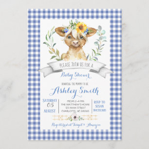 Gingham farm baby shower invitation