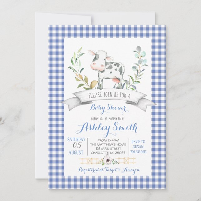 Gingham farm baby shower invitation (Front)