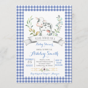 Gingham farm baby shower invitation