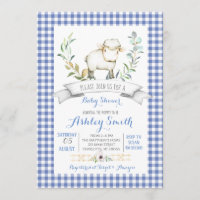 Gingham farm sheep baby shower invitation