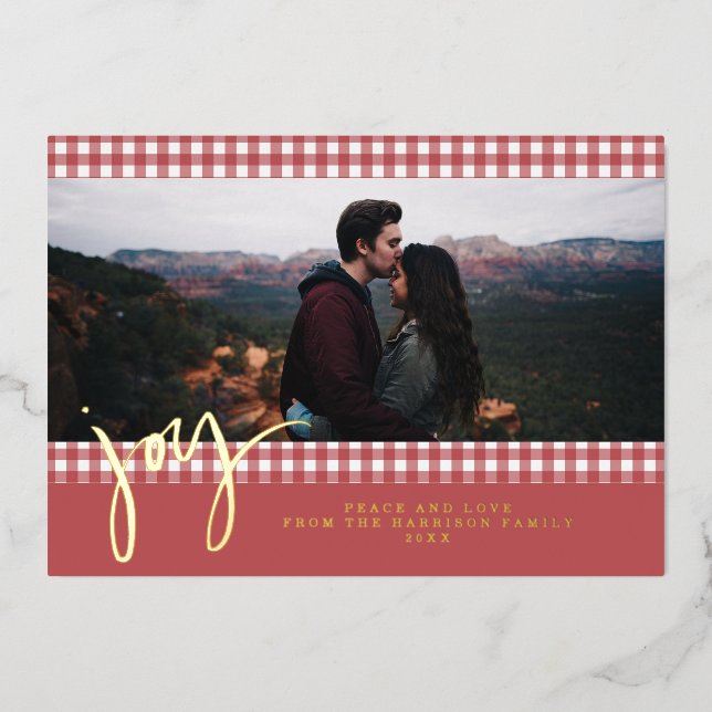 Gingham Farmhouse Red Christmas Family Photo (Front)