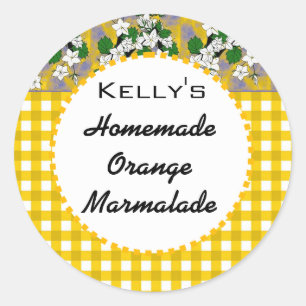 Gingham floral orange marmalade label