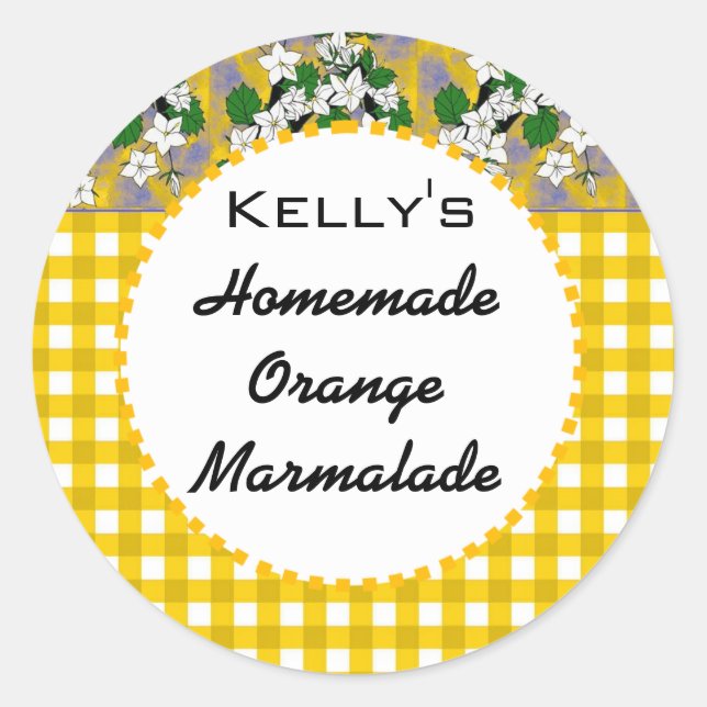 Gingham floral orange marmalade label (Front)