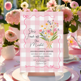 Gingham Flowers Off The Market Bridal Shower  Invitation