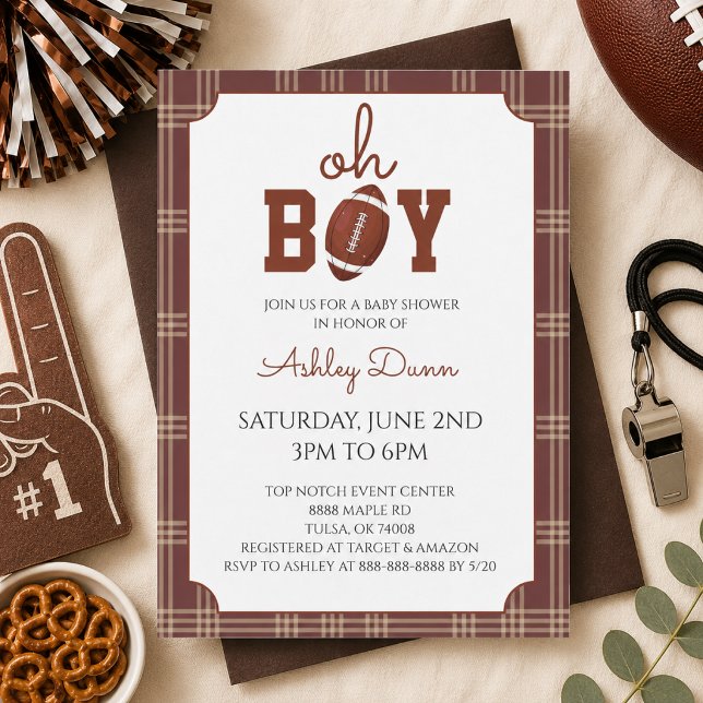 Gingham Football Baby Shower Invitation (Creator Uploaded)