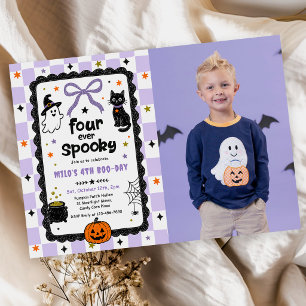 Gingham Four Ever Spooky Halloween Birthday Photo Invitation