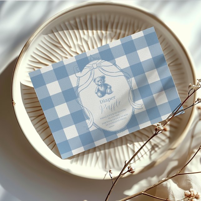 Gingham French Teddy Bear Diapper Raffle Enclosure Card (Creator Uploaded)