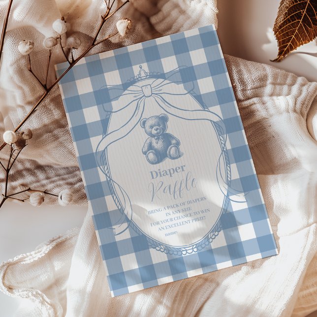 Gingham French Teddy Bear  Diapper Raffle Enclosure Card (Creator Uploaded)
