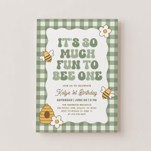 Gingham Fun to Bee One 1st Birthday Invitation