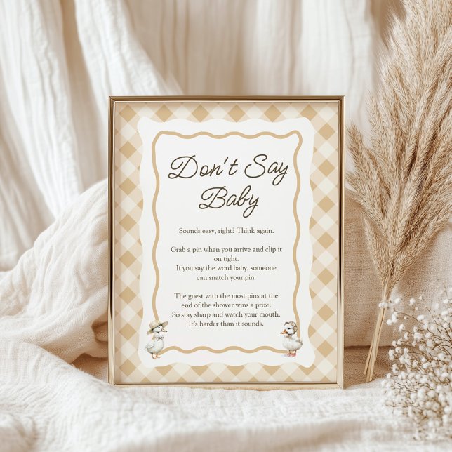 Gingham Goose Baby Shower Don't Say Baby Sign (Gingham Goose Baby shower sign don't say baby)